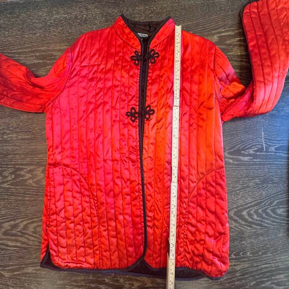 Vintage Neiman-Marcus Quilted Satin Jacket Frog Closures Mandarin Collar M Red - Picture 14 of 16